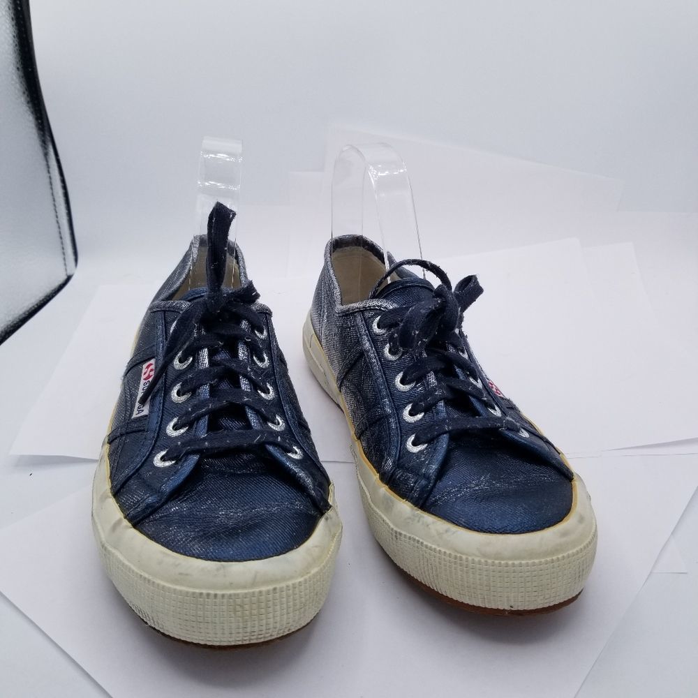 Superga metallic navy blue sneakers silver grommets Mens size 6 US, EUR 38